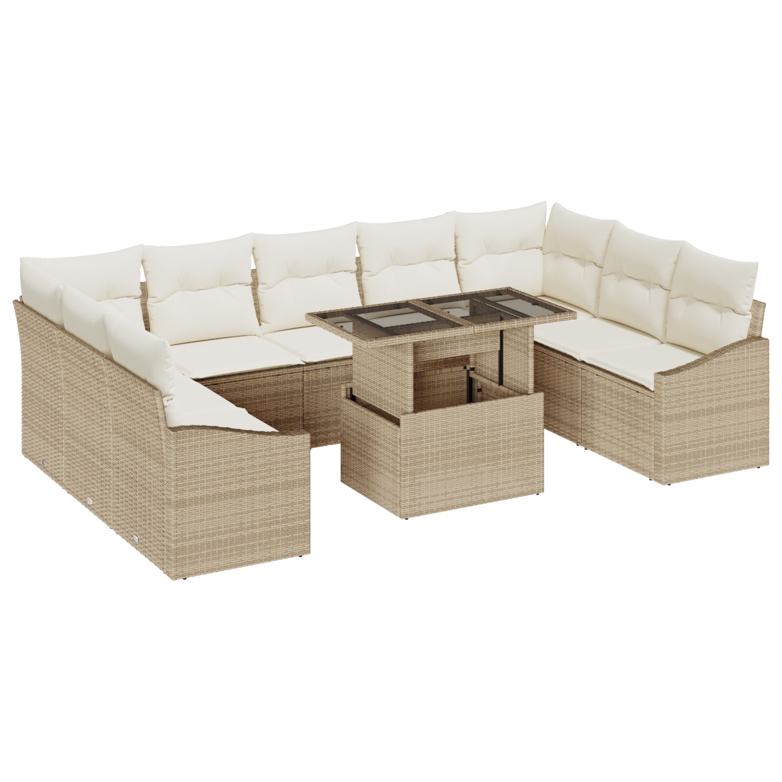 10-teiliges Garten Sofa Set mit Kissen Beige Poly Rattan 10-teiliges Garten Sofa Set mit Kissen Beige Poly Rattan