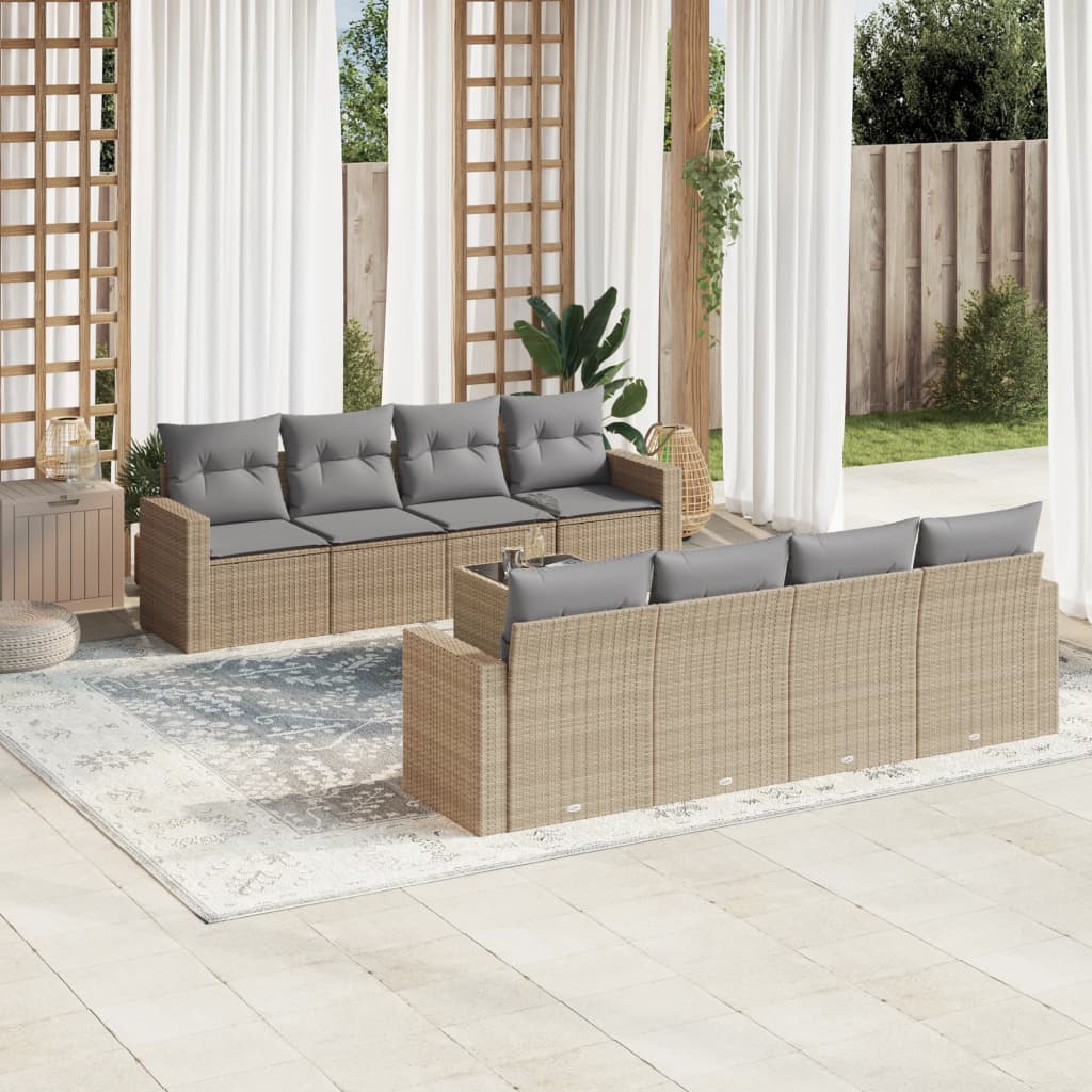9-tlg. Garten-Sofagarnitur mit Kissen Beige Poly Rattan 9-tlg. Garten-Sofagarnitur mit Kissen Beige Poly Rattan