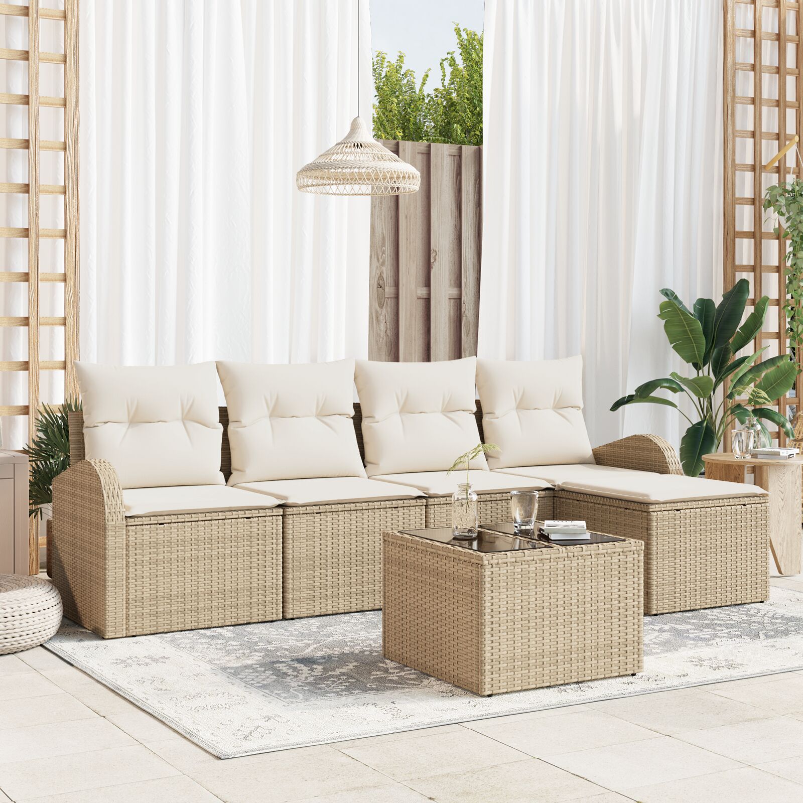 6-teiliges Garten-Sofaset mit Kissen Braunes Poly-Rattan 6-teiliges Garten-Sofaset mit Kissen Braunes Poly-Rattan