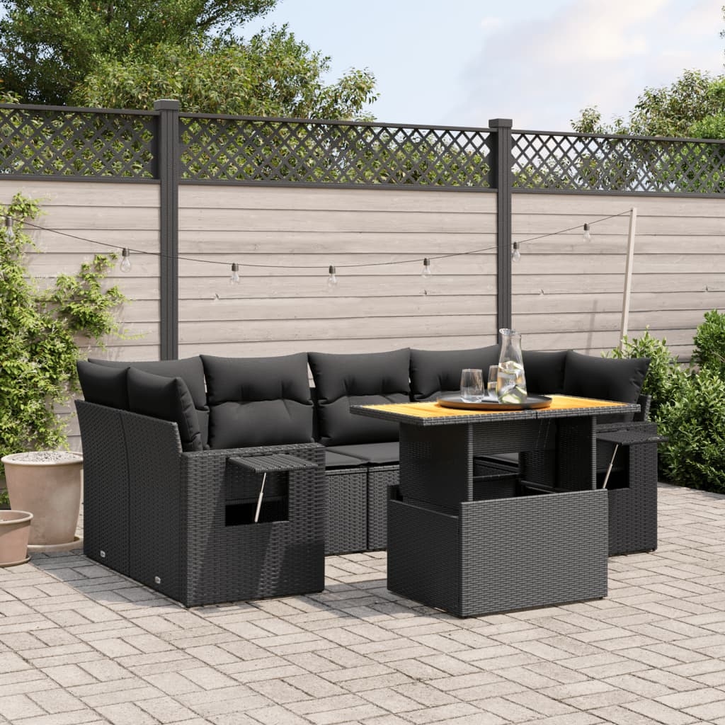 7-tlg. Garten-Sofagarnitur mit Kissen Schwarz Poly Rattan 7-tlg. Garten-Sofagarnitur mit Kissen Schwarz Poly Rattan