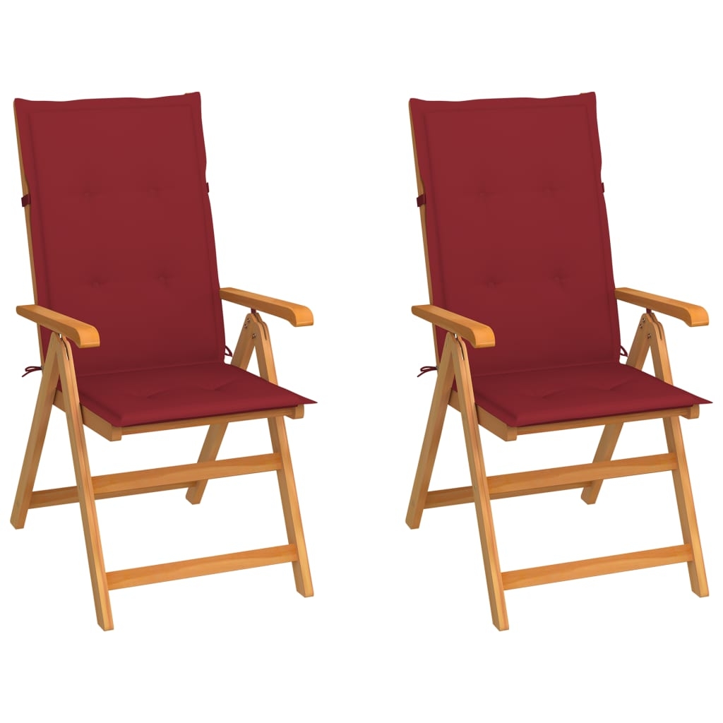 Gartenstühle 2 Stk. mit Weinroten Kissen Massivholz Teak Gartenstühle 2 Stk. mit Weinroten Kissen Massivholz Teak