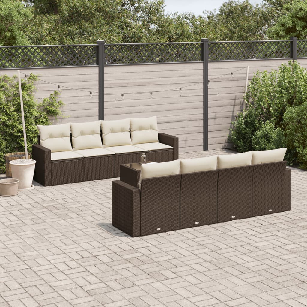 9-tlg. Garten-Sofagarnitur mit Kissen Braun Poly Rattan 9-tlg. Garten-Sofagarnitur mit Kissen Braun Poly Rattan