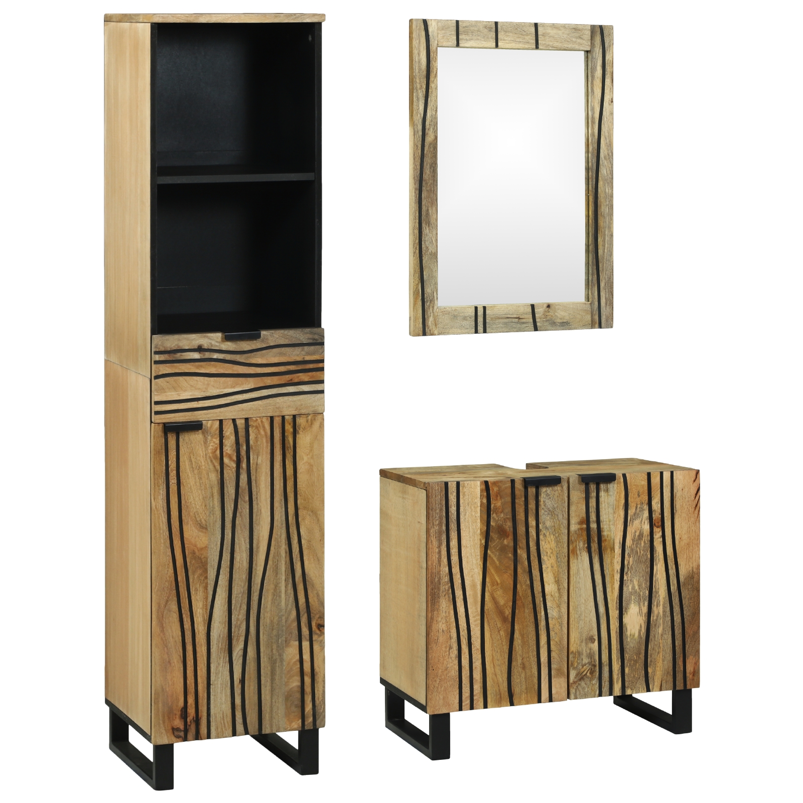 Badezimmermöbel Set 3 pcs Braun Hoch Massives Raues Mango Holz