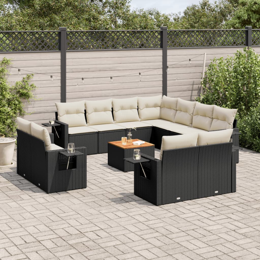 12-tlg. Garten-Sofagarnitur mit Kissen Schwarz Poly Rattan 12-tlg. Garten-Sofagarnitur mit Kissen Schwarz Poly Rattan