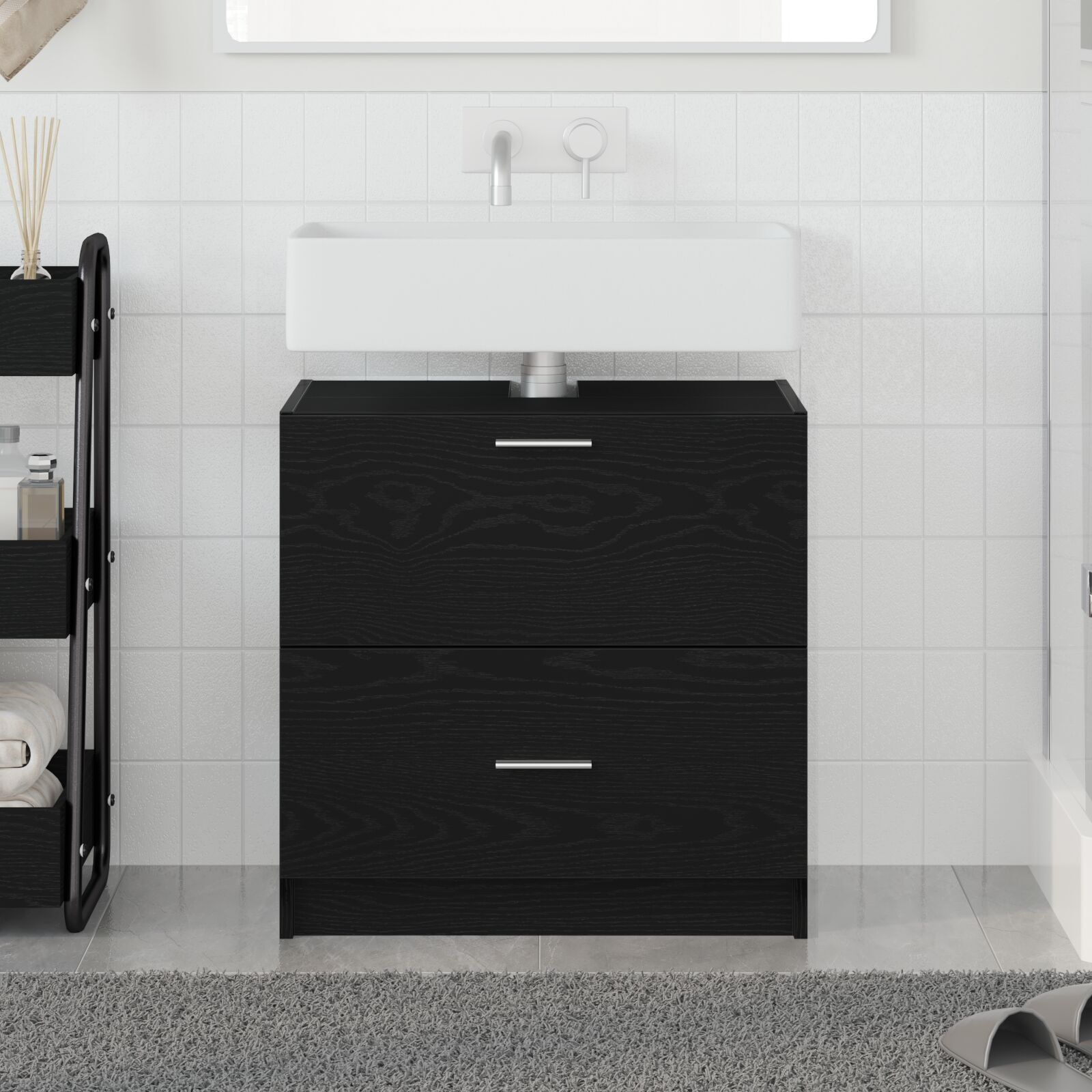 Waschbeckenunterschrank Schwarz Eiche 59x37x59 cm Ingenieurholz