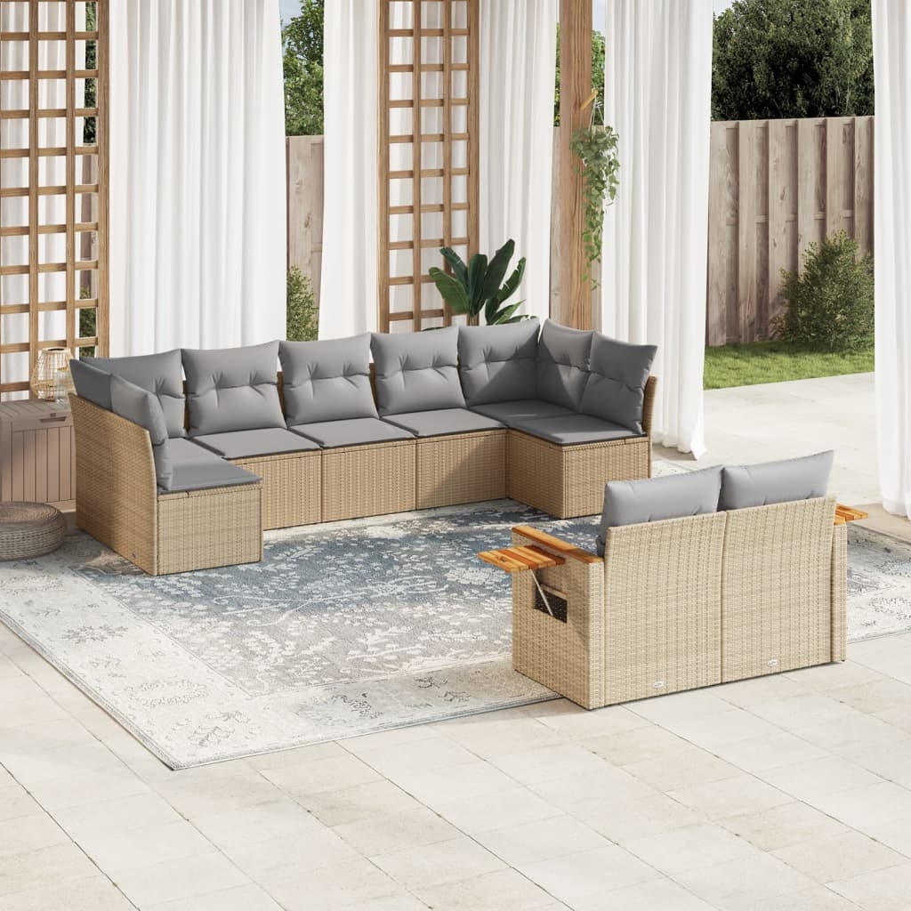 9-tlg. Garten-Sofagarnitur mit Kissen Beige Poly Rattan 9-tlg. Garten-Sofagarnitur mit Kissen Beige Poly Rattan
