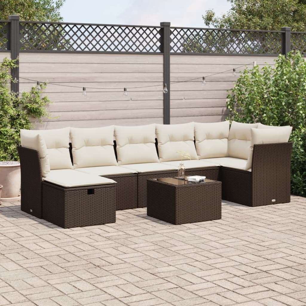8-tlg. Garten-Sofagarnitur mit Kissen Braun Poly Rattan 8-tlg. Garten-Sofagarnitur mit Kissen Braun Poly Rattan