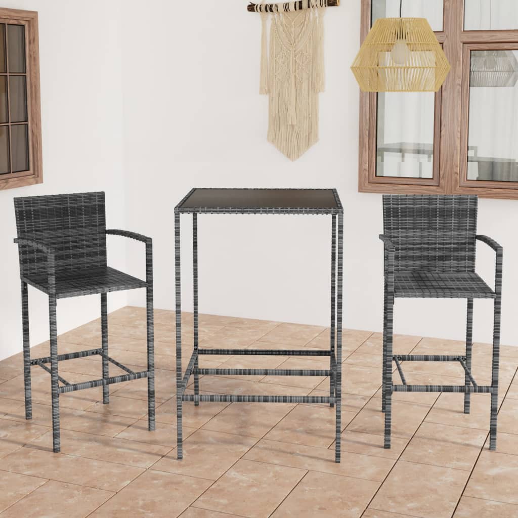 3-tlg. Gartenbar-Set Poly Rattan Grau 3-tlg. Gartenbar-Set Poly Rattan Grau