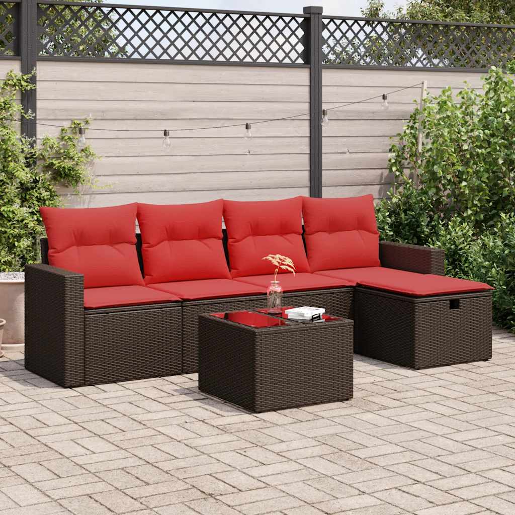 6-tlg. Garten-Sofagarnitur mit Kissen Braun Poly Rattan 6-tlg. Garten-Sofagarnitur mit Kissen Braun Poly Rattan
