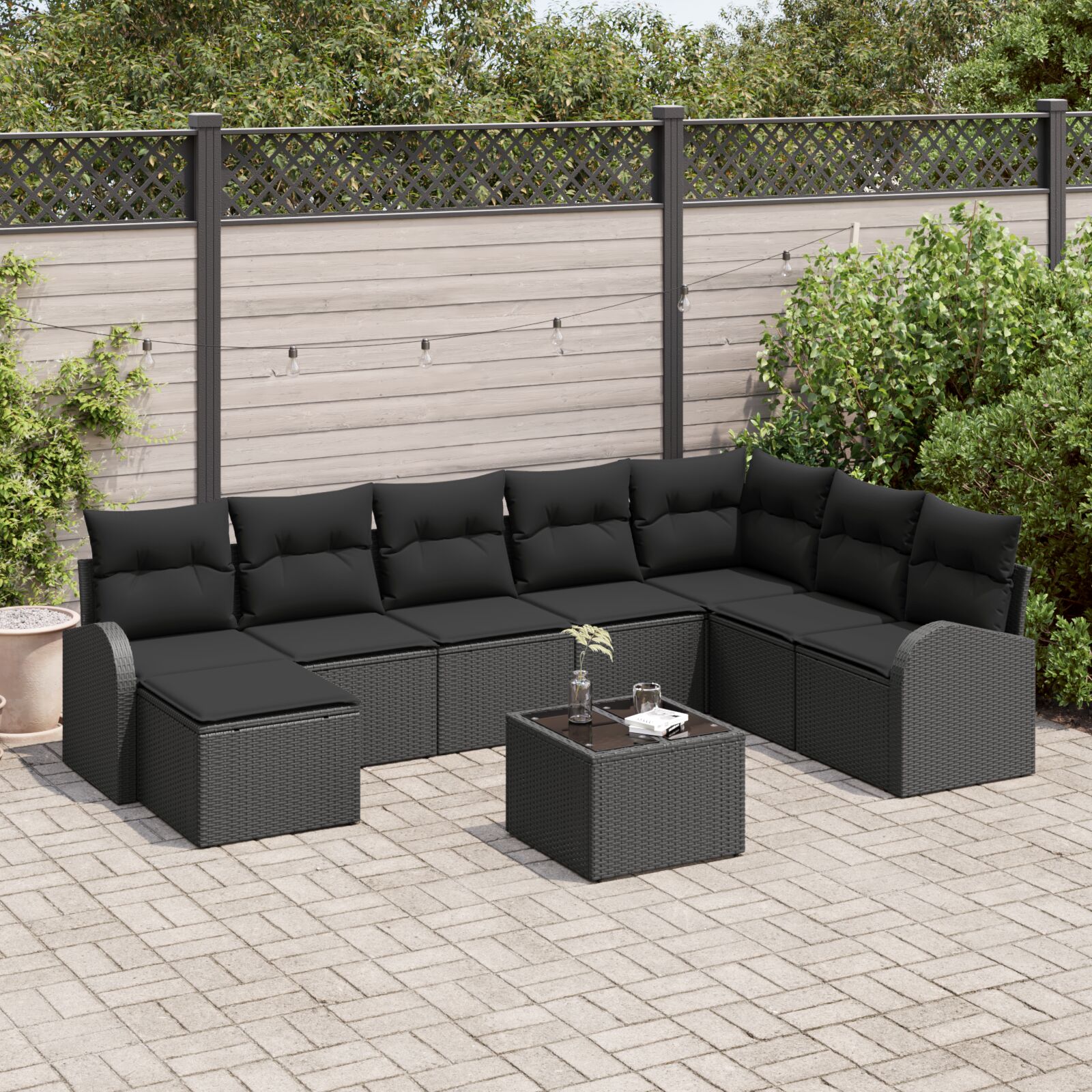 9-teiliges Garten Sofa Set mit Kissen Beige Poly Rattan