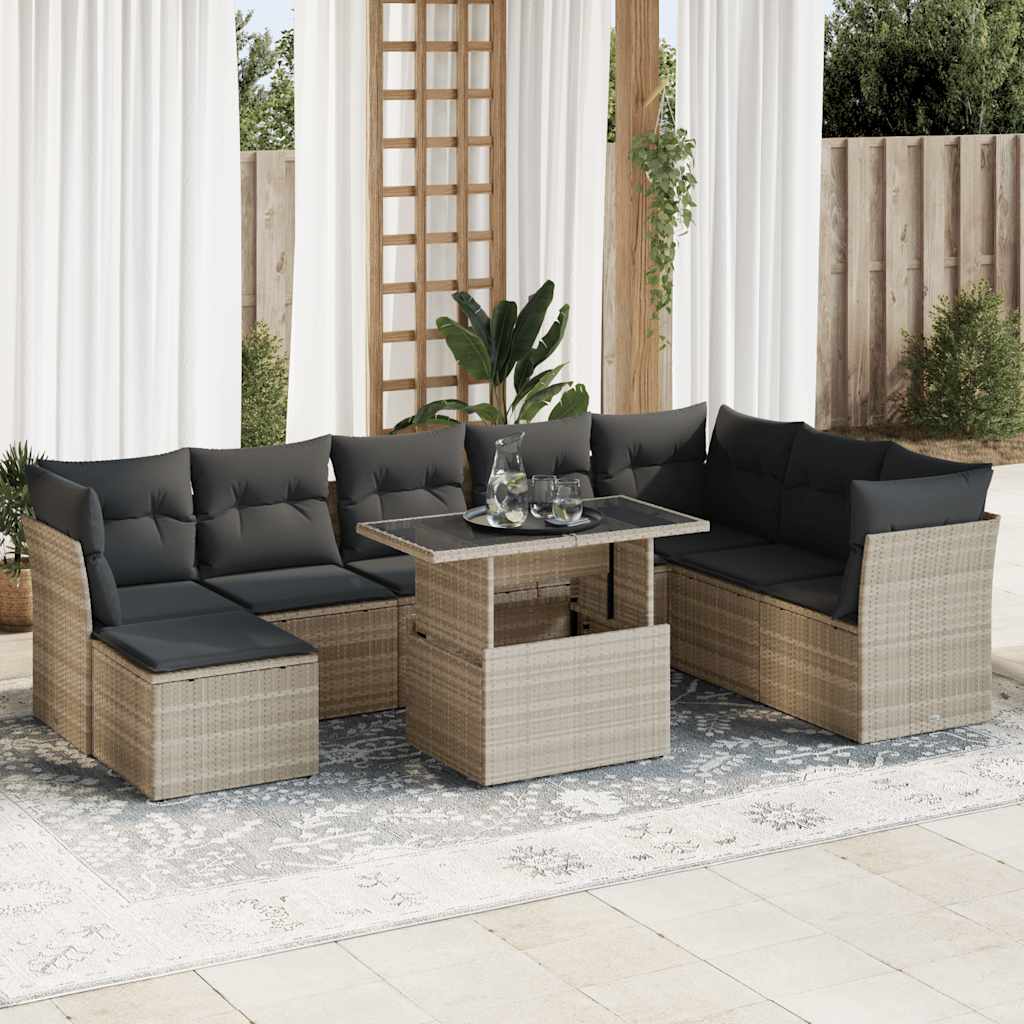 9-tlg. Garten-Sofagarnitur mit Kissen Hellgrau Poly Rattan 9-tlg. Garten-Sofagarnitur mit Kissen Hellgrau Poly Rattan