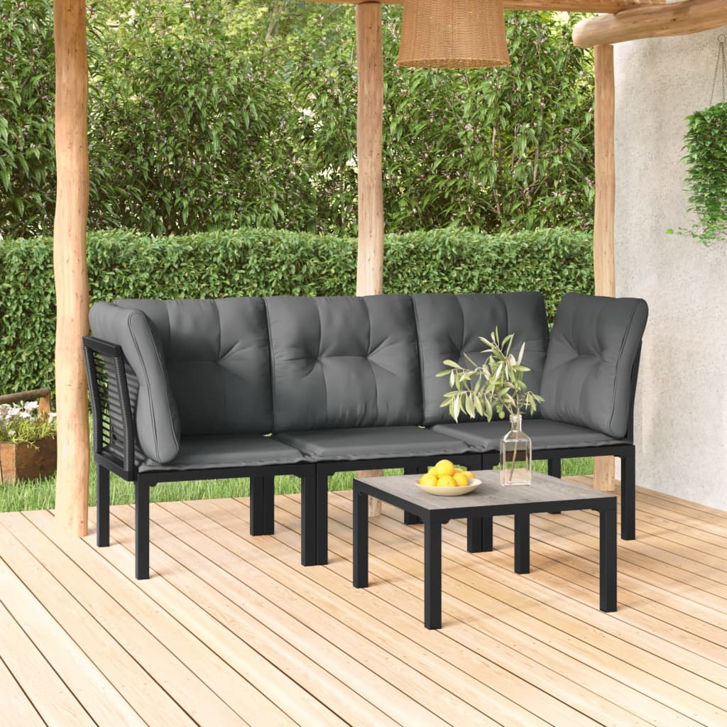 4-tlg. Garten-Lounge-Set Schwarz und Grau Poly Rattan 4-tlg. Garten-Lounge-Set Schwarz und Grau Poly Rattan