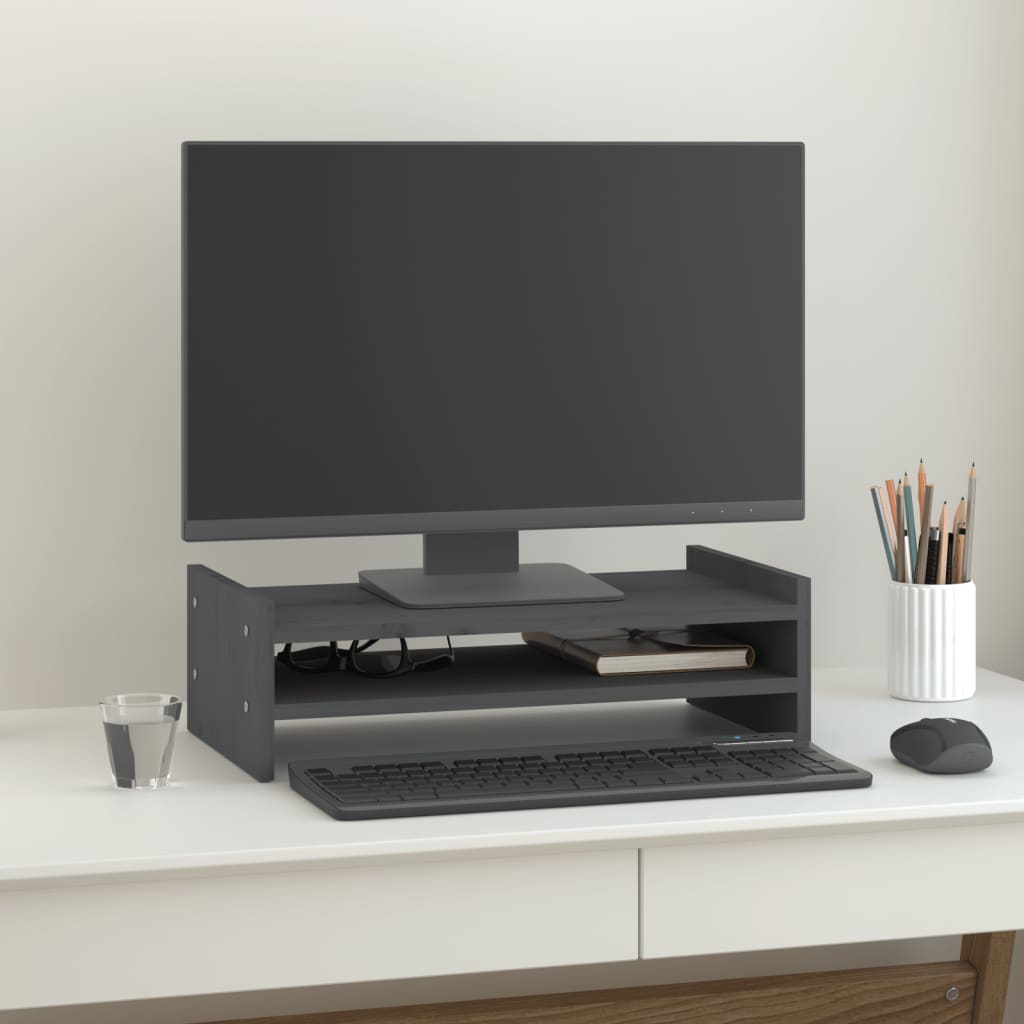 Monitorständer Grau 50x27x15 cm Massivholz Kiefer Monitorständer Grau 50x27x15 cm Massivholz Kiefer