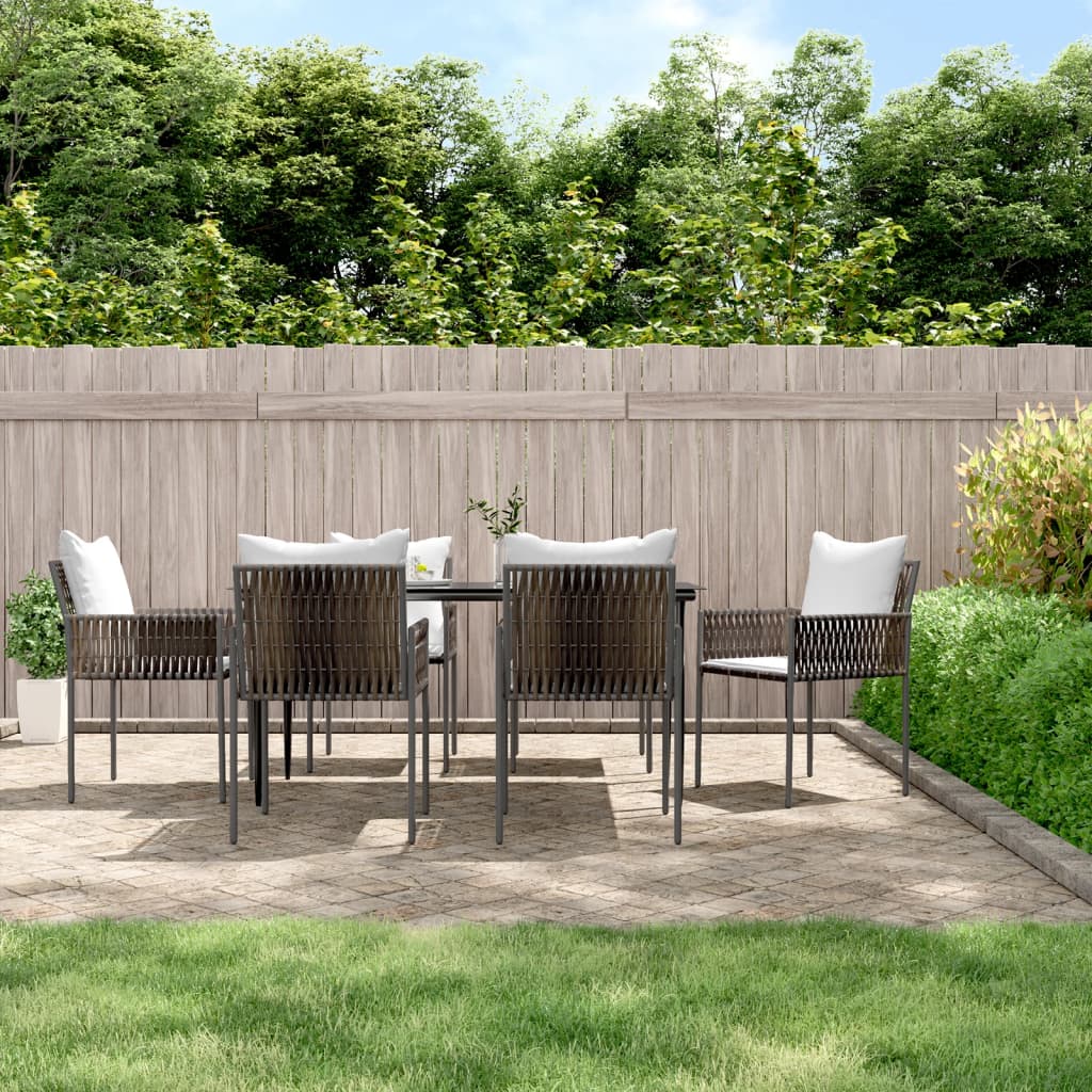 7-tlg. Garten-Essgruppe mit Kissen Poly Rattan und Stahl 7-tlg. Garten-Essgruppe mit Kissen Poly Rattan und Stahl