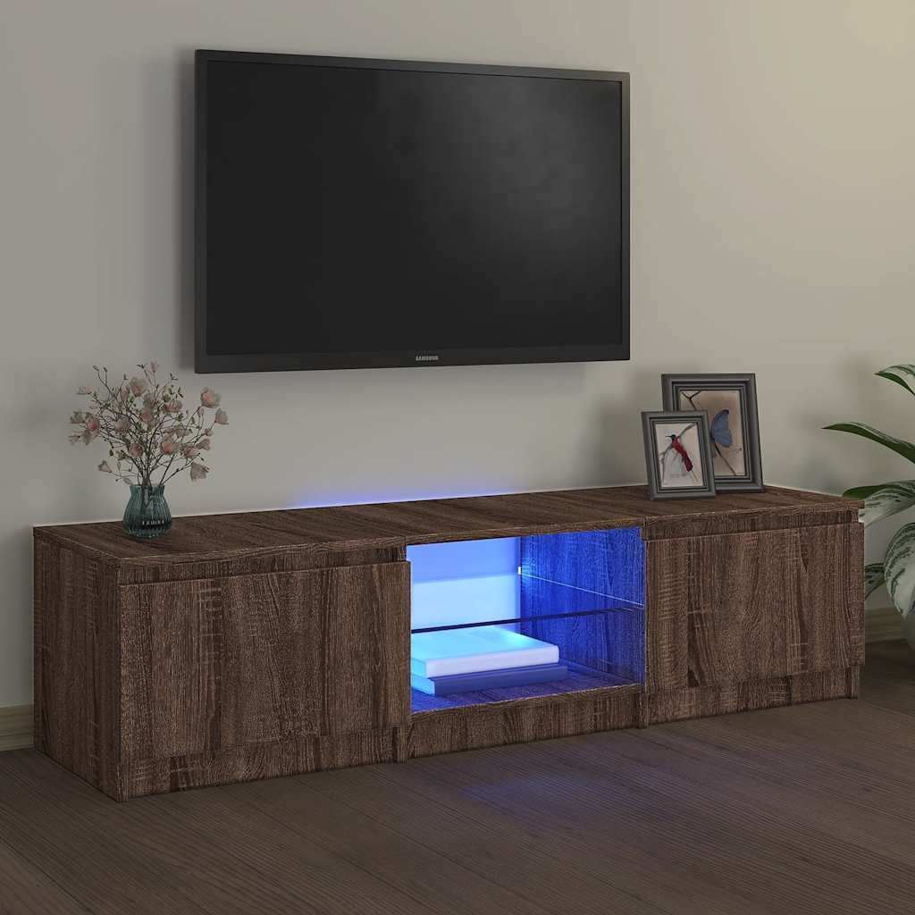 TV-Schrank mit LED-Leuchten Braun Eichen-Optik 140x40x36 cm