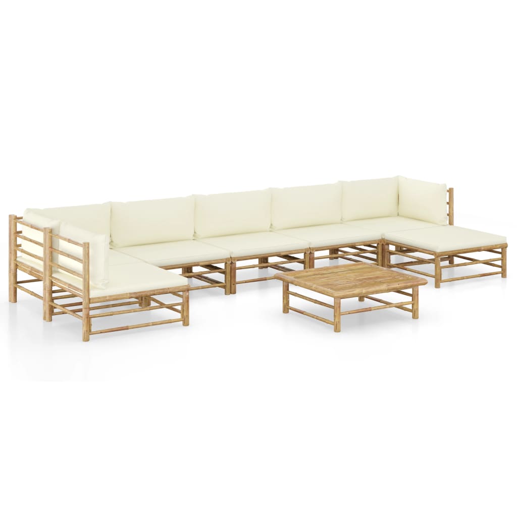 8-tlg. Garten-Lounge-Set mit Cremeweißen Kissen Bambus 8-tlg. Garten-Lounge-Set mit Cremeweißen Kissen Bambus