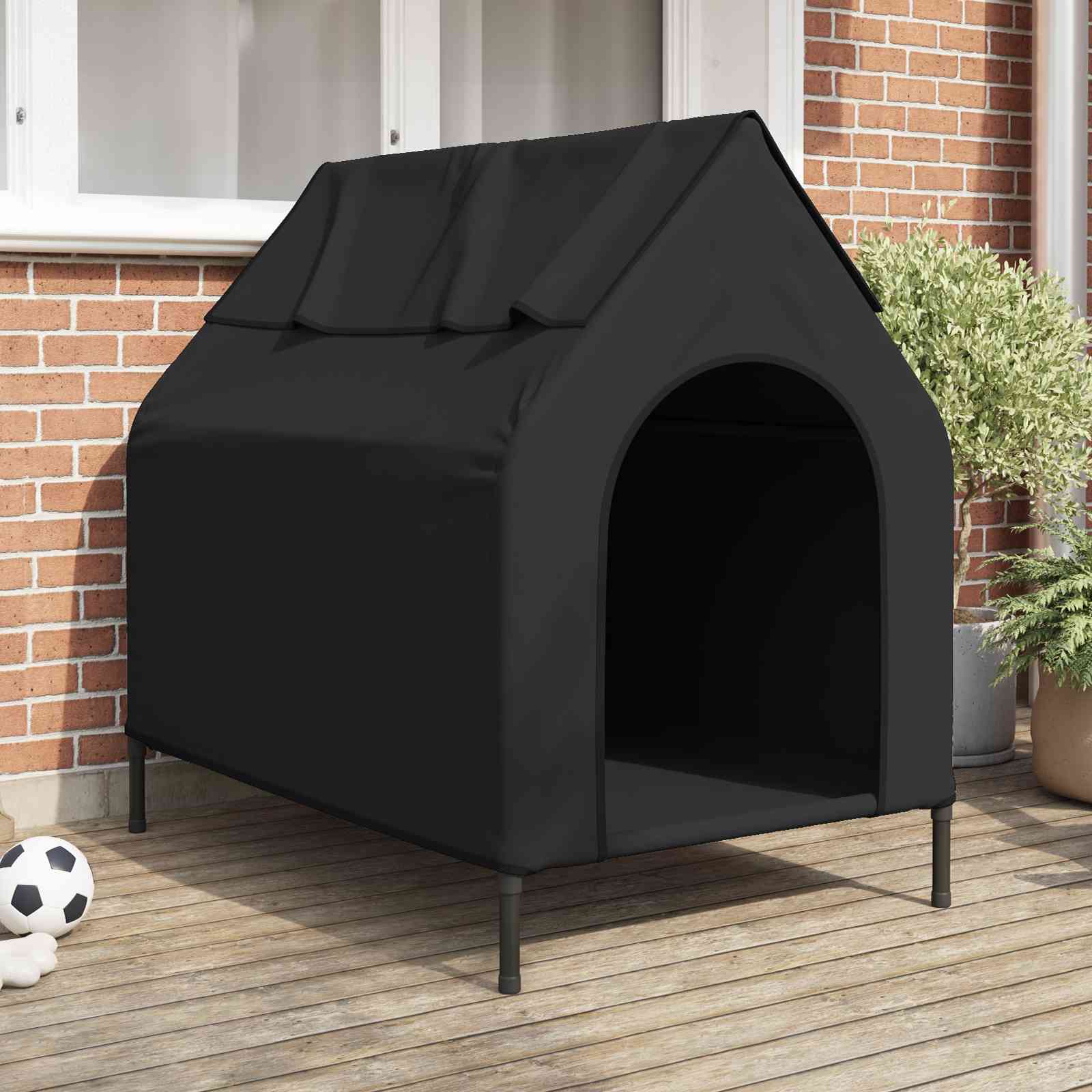 Hundehütte Schwarze Oxford-Stoff und Stahl Hundehütte Schwarze Oxford-Stoff und Stahl