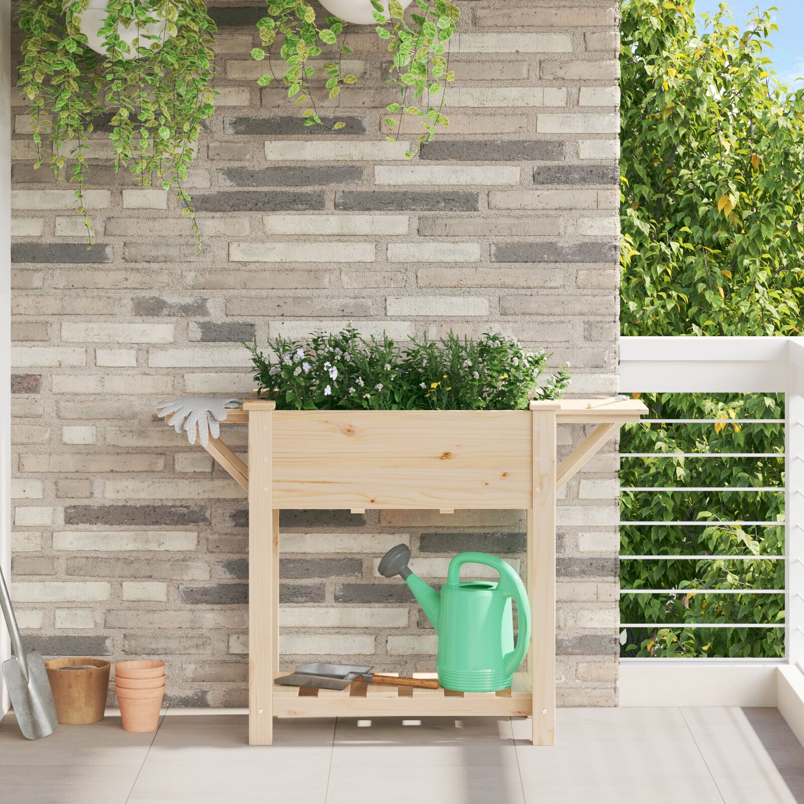 Gartenpflanzer mit Regalen 111x37x76 cm aus massivem Kiefernholz