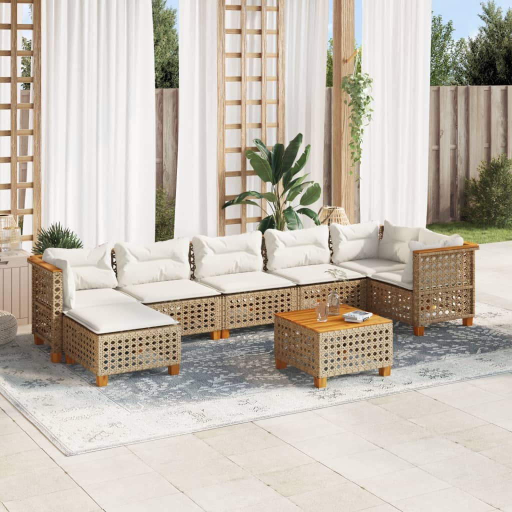 8-tlg. Garten-Sofagarnitur mit Kissen Beige Poly Rattan
