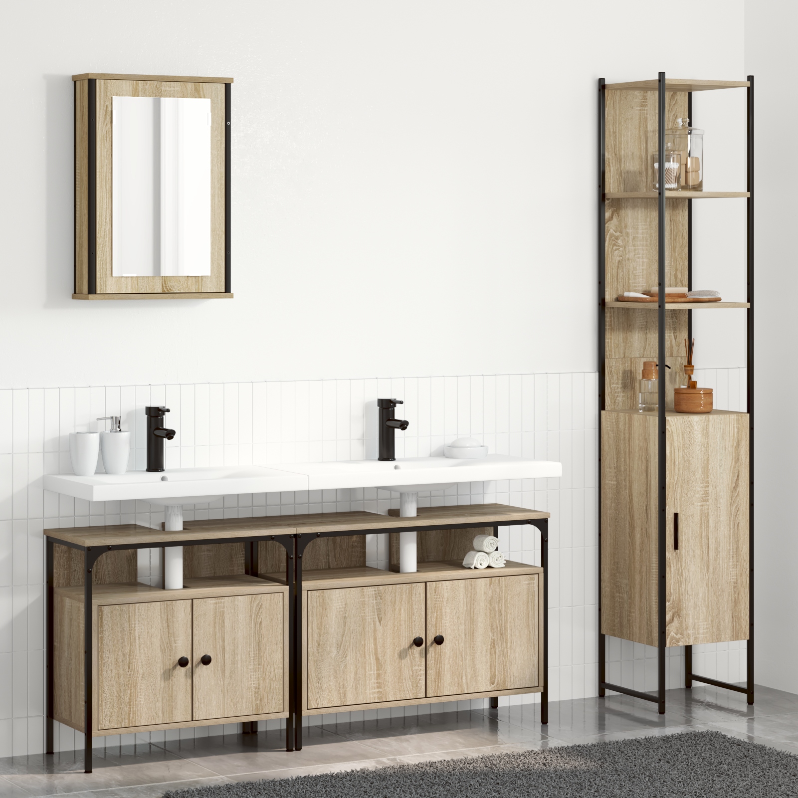 Badezimmermöbel Set 4 pcs Sonoma Eiche 33 x 33 x 185.5 cm