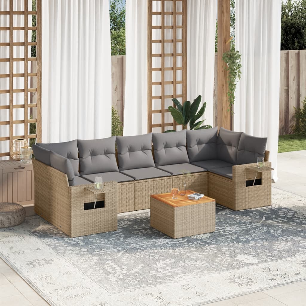 8-tlg. Garten-Sofagarnitur mit Kissen Beige Poly Rattan 8-tlg. Garten-Sofagarnitur mit Kissen Beige Poly Rattan