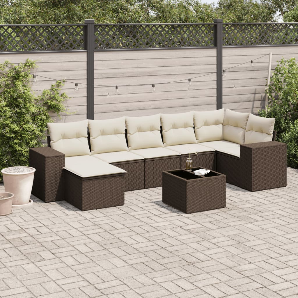 8-tlg. Garten-Sofagarnitur mit Kissen Braun Poly Rattan 8-tlg. Garten-Sofagarnitur mit Kissen Braun Poly Rattan