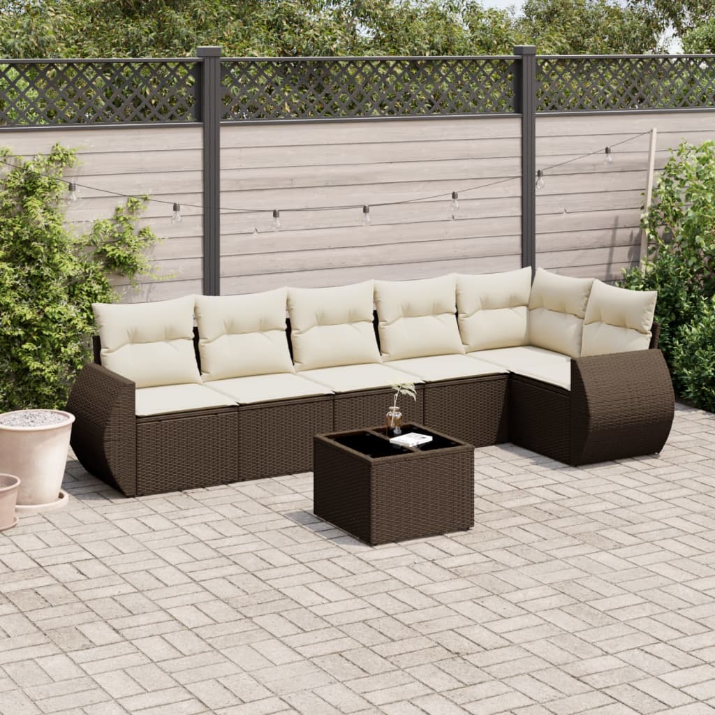 7-tlg. Garten-Sofagarnitur mit Kissen Braun Poly Rattan 7-tlg. Garten-Sofagarnitur mit Kissen Braun Poly Rattan