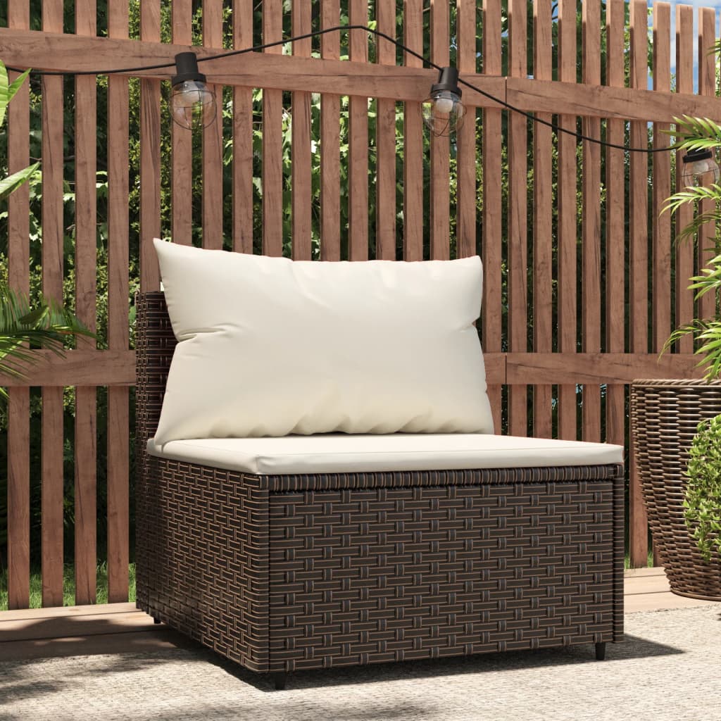 Garten-Mittelsofa mit Kissen Braun Poly Rattan Garten-Mittelsofa mit Kissen Braun Poly Rattan