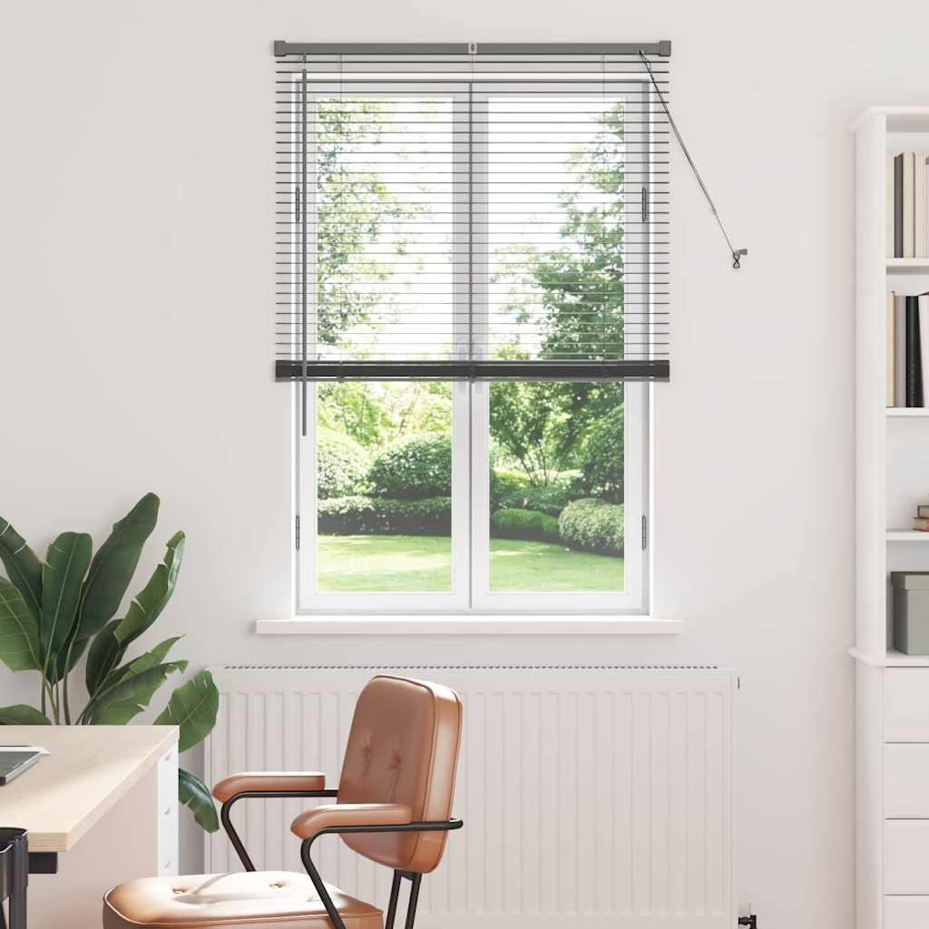 Fenster Jalousie mit Vorhängen Sonstiges Dunkelgrau 80 x 130 cm Aluminium