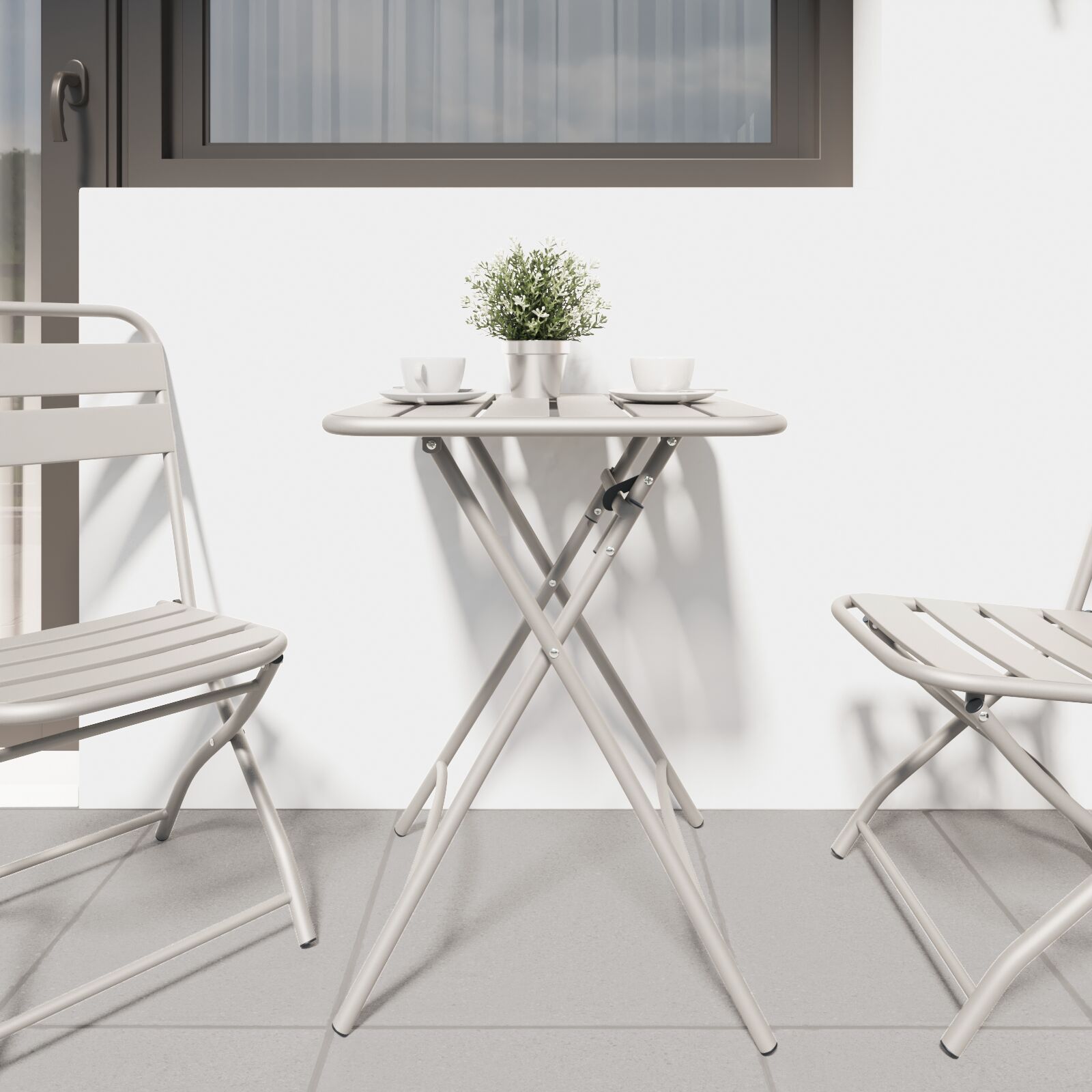 Gartentisch Klappbar Beige 55x55x73 cm Stahl