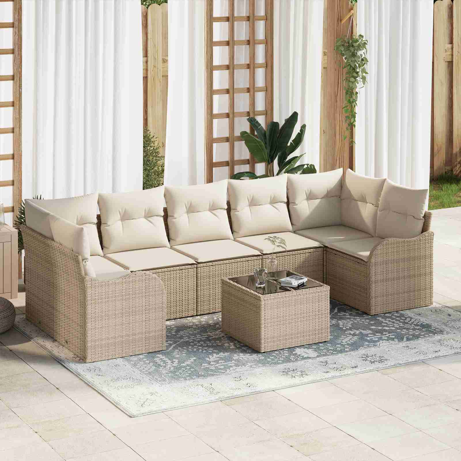 8-teiliges Garten-Sofa Set mit Kissen Beige Poly Rattan