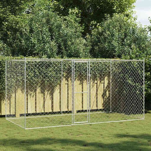 Hundekäfig Silber 400 x 200 x 256 cm Verzinkter Stahl Hundekäfig Silber 400 x 200 x 256 cm Verzinkter Stahl