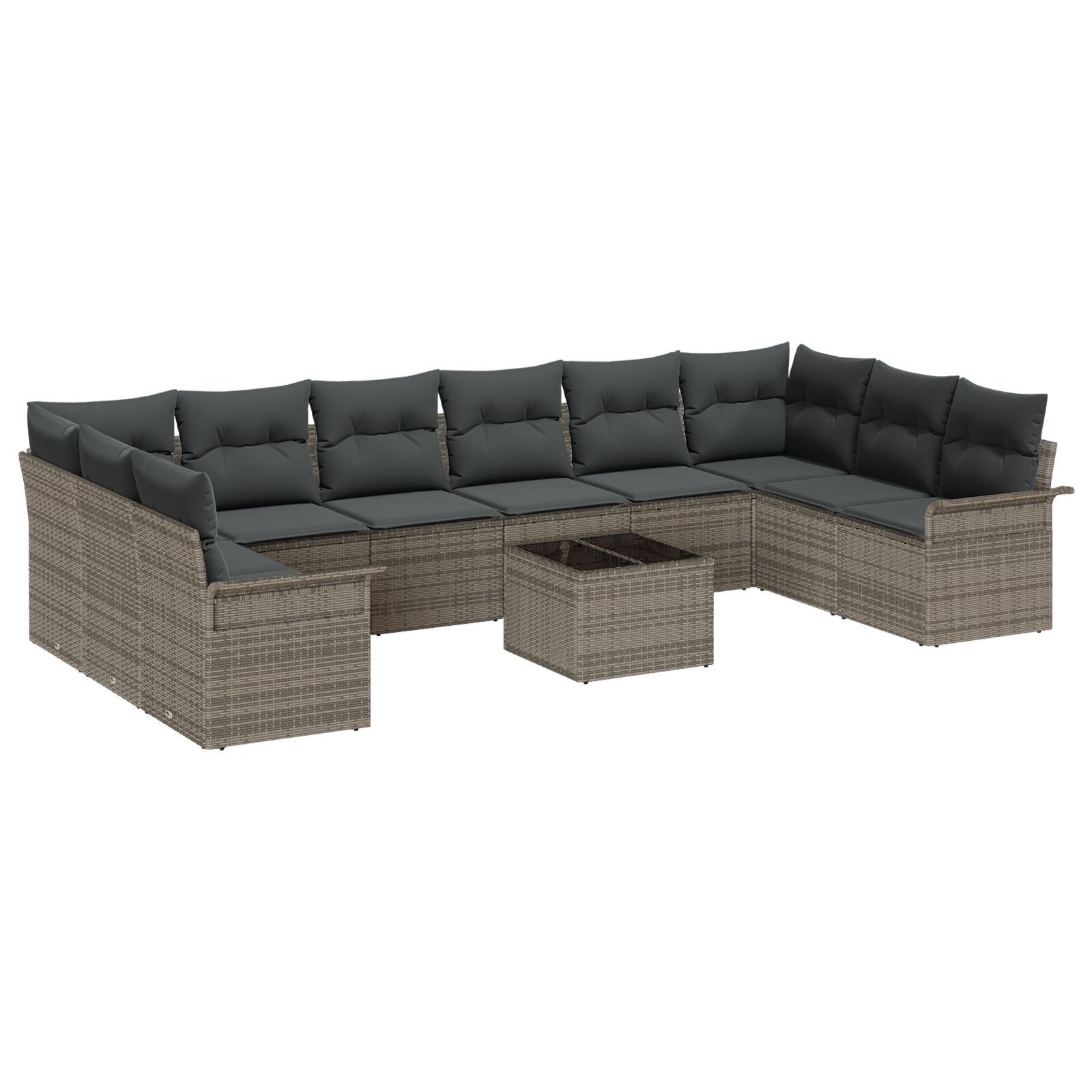 10-teiliges Garten Sofa Set mit Kissen Schwarz Poly Rattan