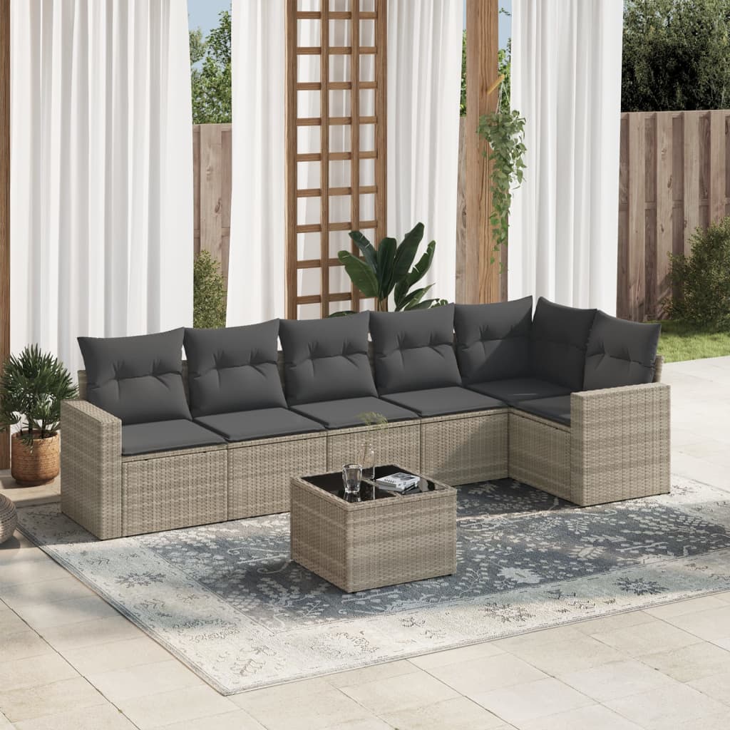 7-tlg. Garten-Sofagarnitur mit Kissen Hellgrau Poly Rattan 7-tlg. Garten-Sofagarnitur mit Kissen Hellgrau Poly Rattan