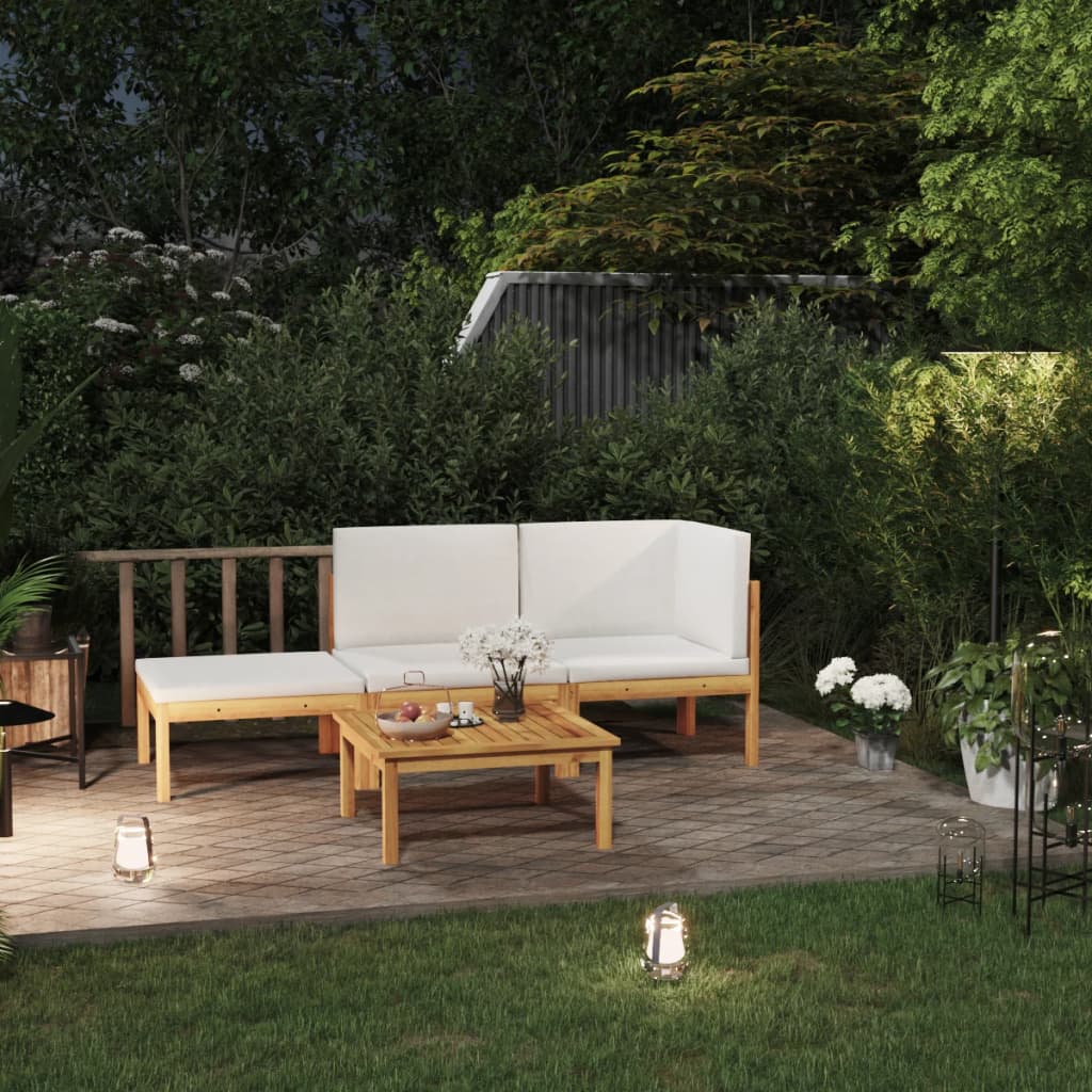 4-tlg. Garten-Lounge-Set mit Kissen Cremeweiß Massivholz Akazie