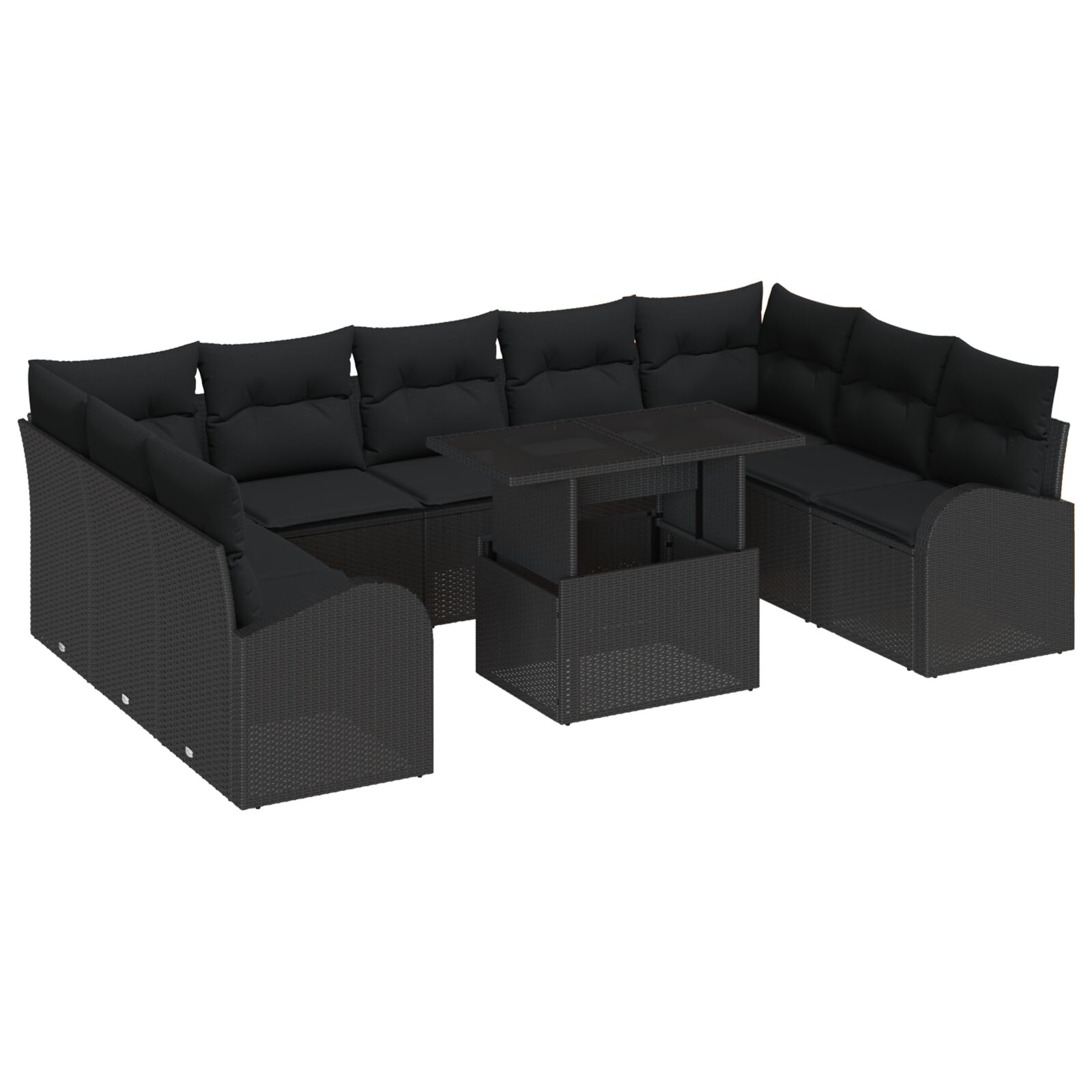 10-teiliges Garten Sofa Set mit Kissen Schwarz Poly Rattan, 2-Sitzer Garten Sofa mit Stauraum & Kissen Schwarz Poly Rattan 10-teiliges Garten Sofa Set mit Kissen Schwarz Poly Rattan, 2-Sitzer Garten Sofa mit Stauraum & Kissen Schwarz Poly Rattan