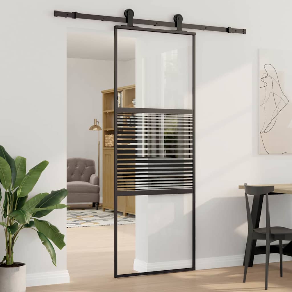 Schiebetür Schwarz 76 x 205 cm Gehärtetes Glas, Aluminium Schiebetür Schwarz 76 x 205 cm Gehärtetes Glas, Aluminium