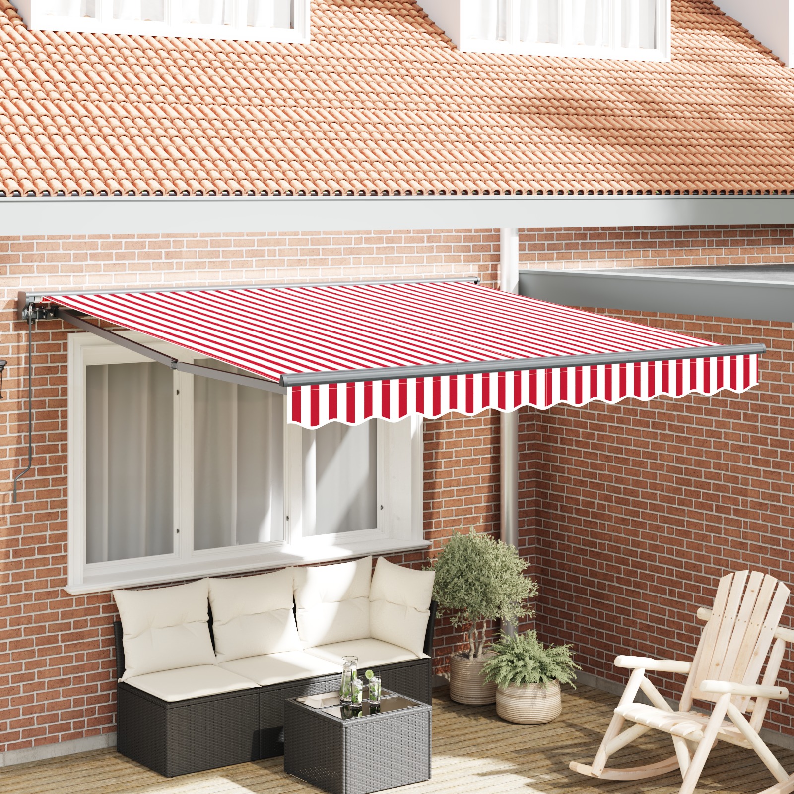 Einziehbare Markise Rot und weiße Streifen 300x250 cm
