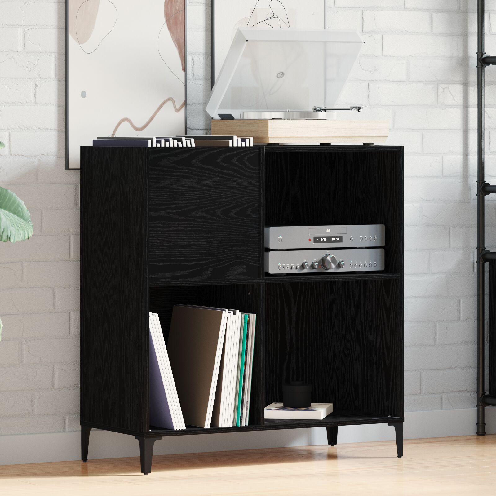 vidaXL Recordschrank Schwarz Eiche 84,5x38x89 cm aus Holzwerkstoff