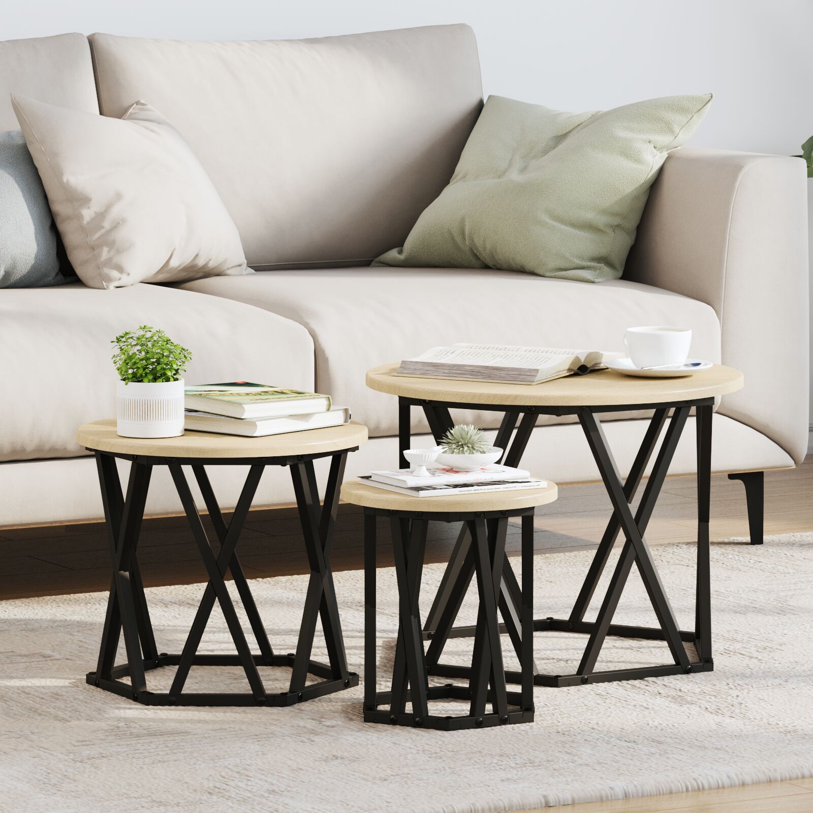 vidaXL Nesting Beistelltische 3 Stück Sonoma Eichenholz Ingenieurholz