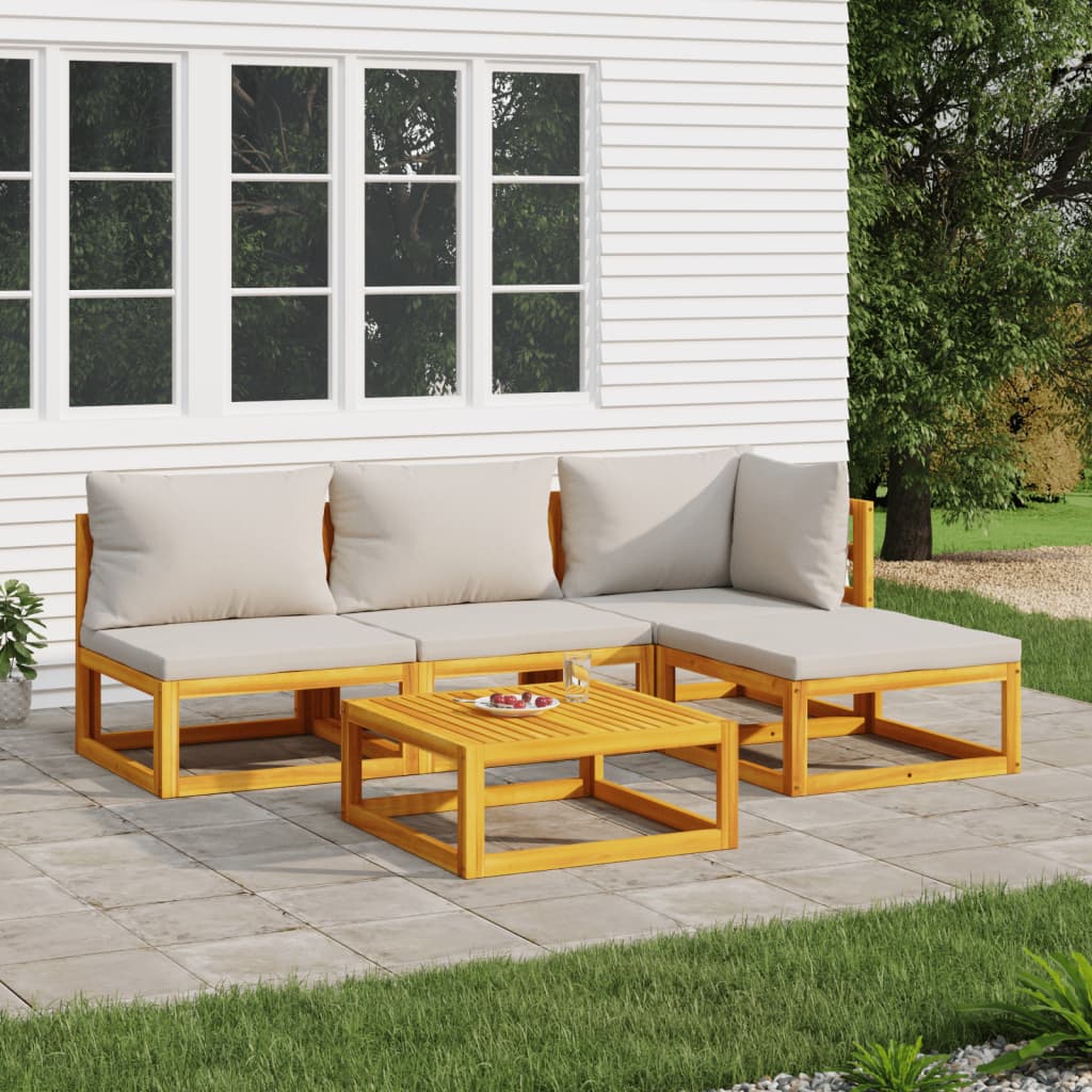 5-tlg. Garten-Lounge-Set mit Hellgrauen Kissen Massivholz 5-tlg. Garten-Lounge-Set mit Hellgrauen Kissen Massivholz