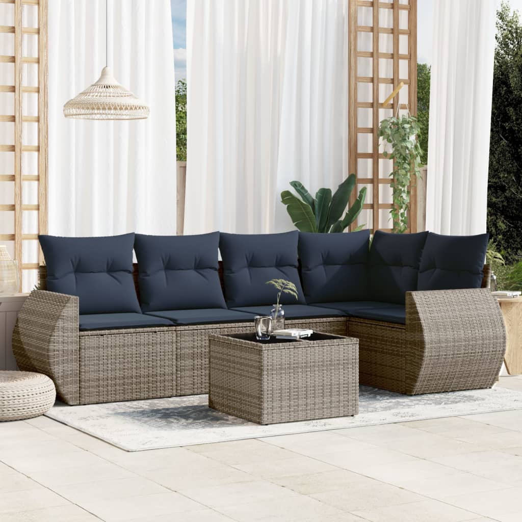 6-teiliges Gartensofa-Set mit Kissen, grau, Polyrattan 6-teiliges Gartensofa-Set mit Kissen, grau, Polyrattan