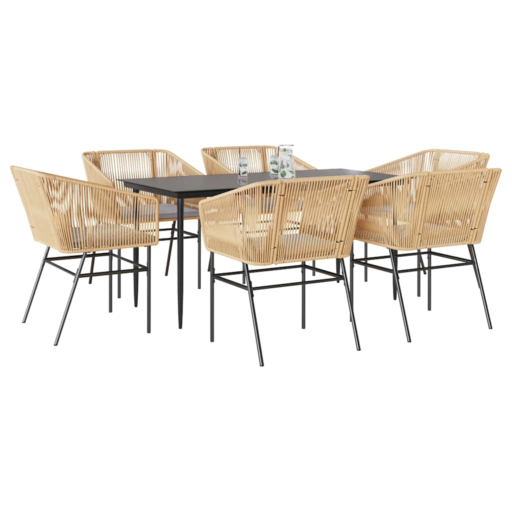 vidaXL 7-tlg. Garten-Essgruppe mit Kissen Braun Poly Rattan Glas