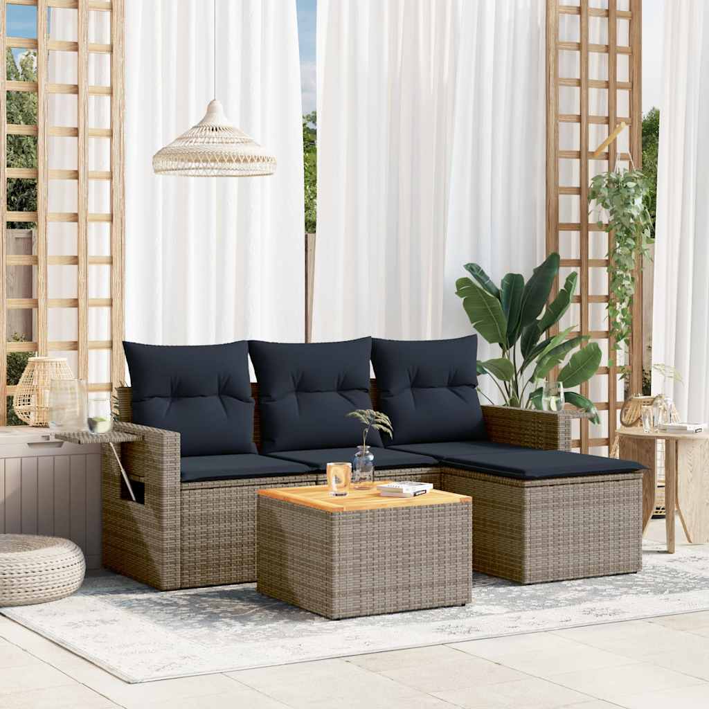 5-teiliges Gartensofa-Set mit Kissen, grau, Polyrattan 5-teiliges Gartensofa-Set mit Kissen, grau, Polyrattan