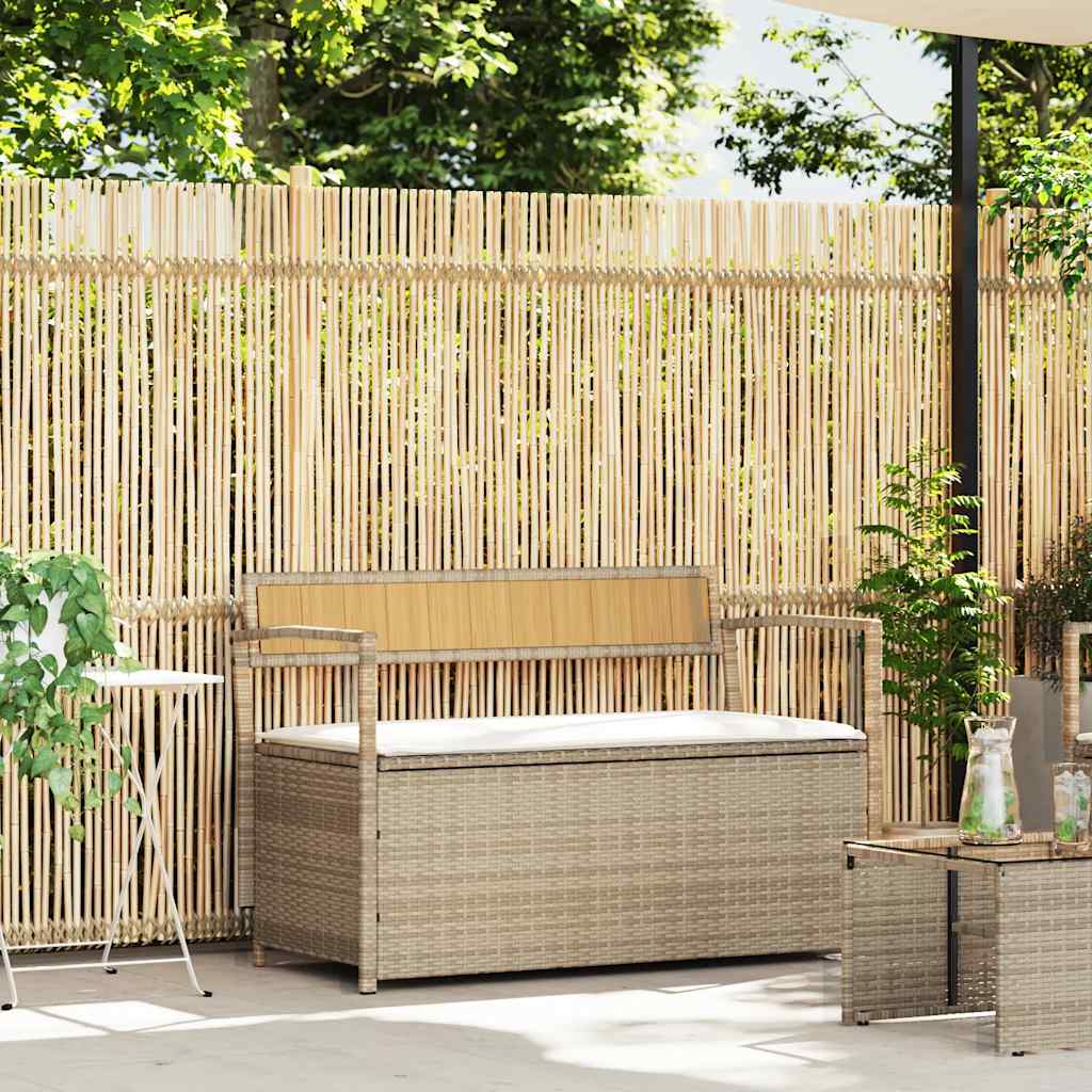 Gartenbank mit Stauraum und Kissen Beige Poly Rattan Gartenbank mit Stauraum und Kissen Beige Poly Rattan