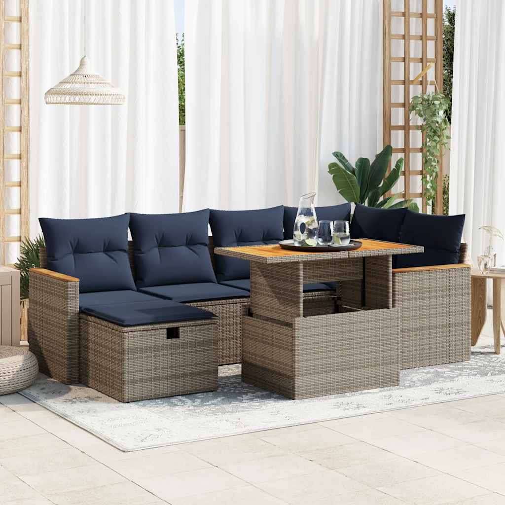 7-tlg. Garten-Sofagarnitur mit Kissen Schwarz Poly Rattan 7-tlg. Garten-Sofagarnitur mit Kissen Schwarz Poly Rattan