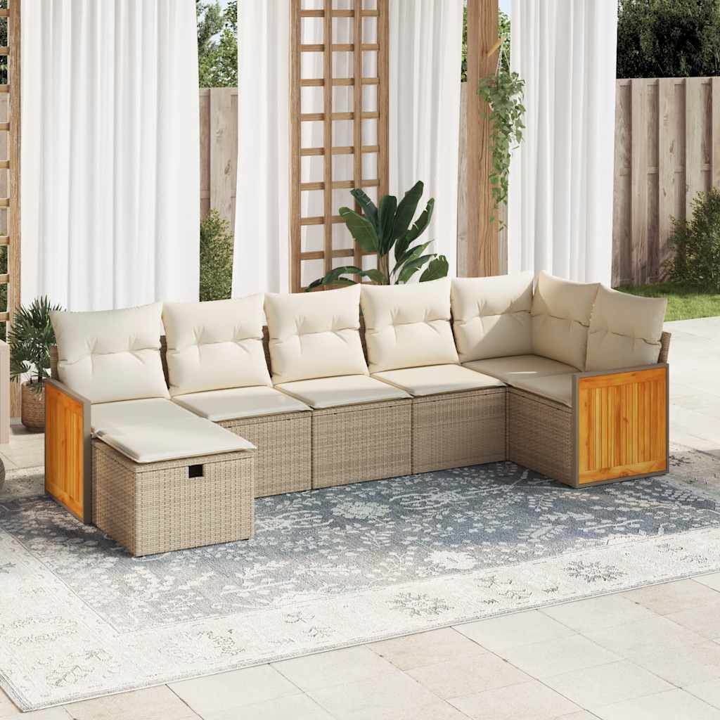 7-tlg. Garten-Sofagarnitur mit Kissen Beige Poly Rattan 7-tlg. Garten-Sofagarnitur mit Kissen Beige Poly Rattan
