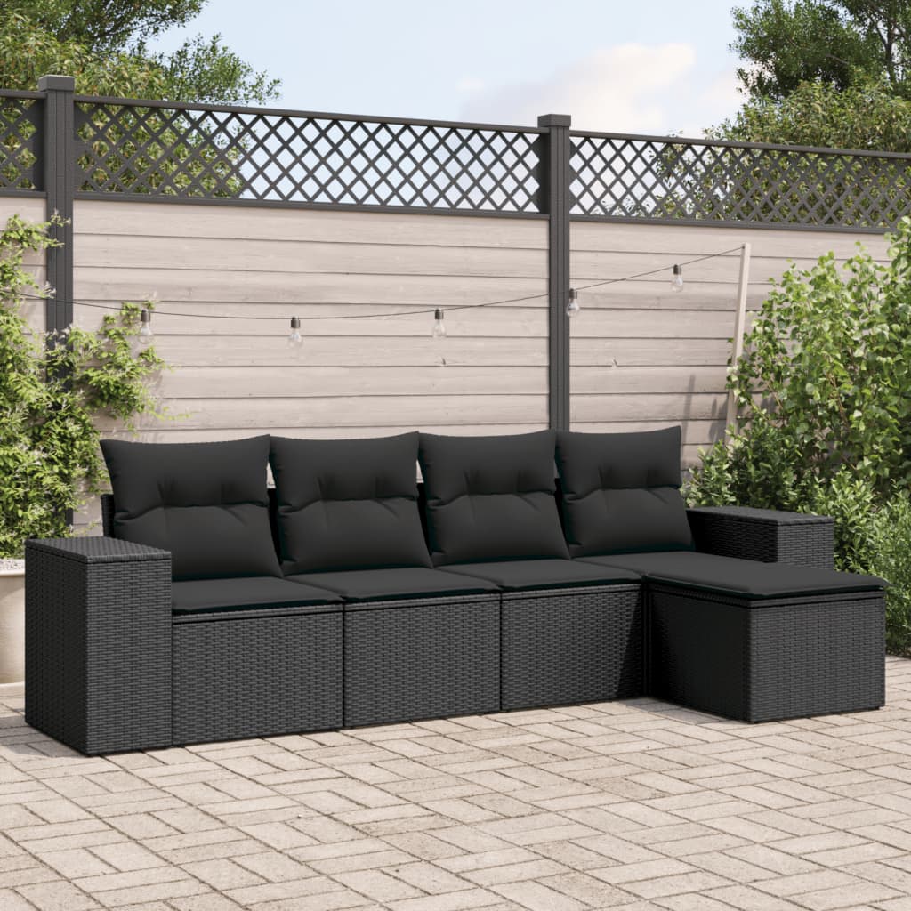 5-tlg. Garten-Sofagarnitur mit Kissen Schwarz Poly Rattan 5-tlg. Garten-Sofagarnitur mit Kissen Schwarz Poly Rattan