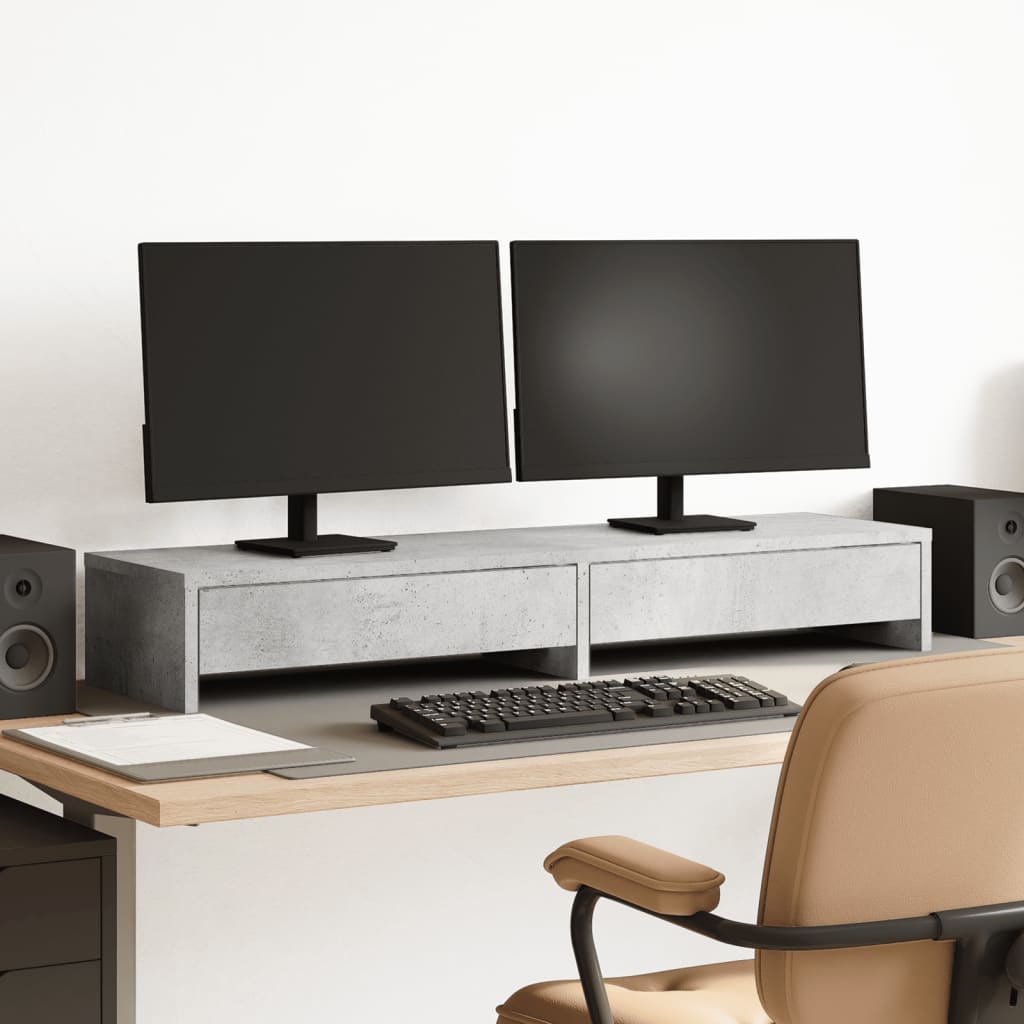 Monitorständer mit Schubladen Betongrau 100x27x15 cm Monitorständer mit Schubladen Betongrau 100x27x15 cm