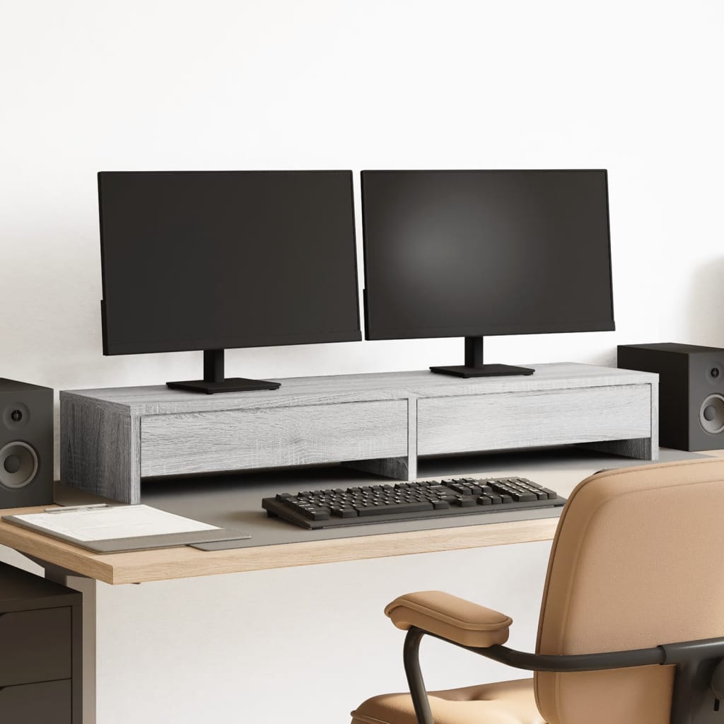 Monitorständer mit Schubladen Grau Sonoma 100x27x15 cm Monitorständer mit Schubladen Grau Sonoma 100x27x15 cm